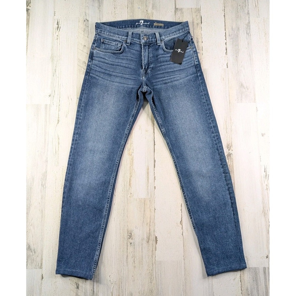 NEW 7 For All Mankind Slimmy Stretch Jeans Mens 31x30 Altered Tapered Blue Denim